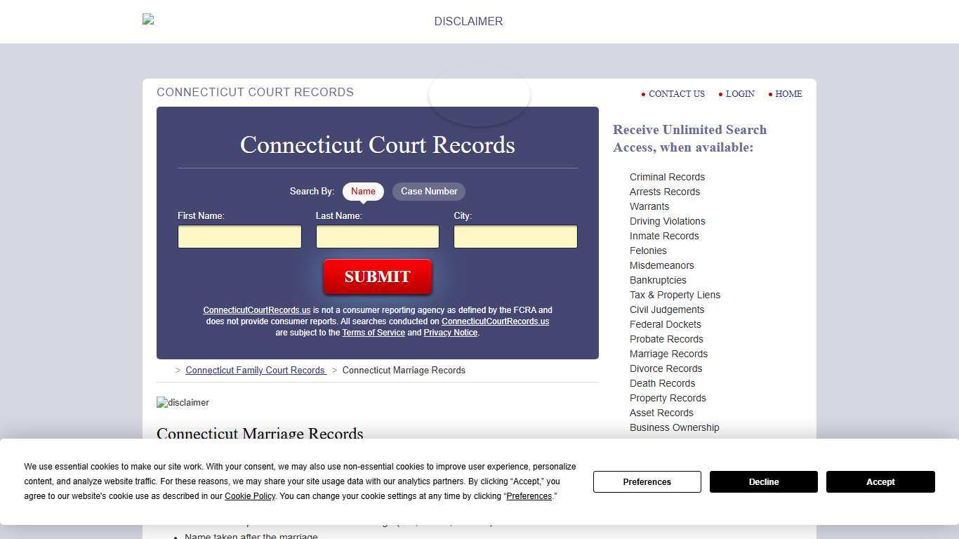 Connecticut Marriage Records Search ConnecticutCourtRecords.us