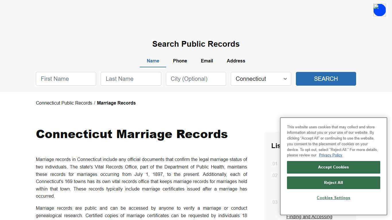 Connecticut Marriage Records Search - Licenses & Certificates