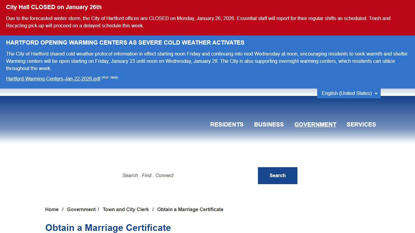 Obtain a Marriage Certificate – City of Hartford