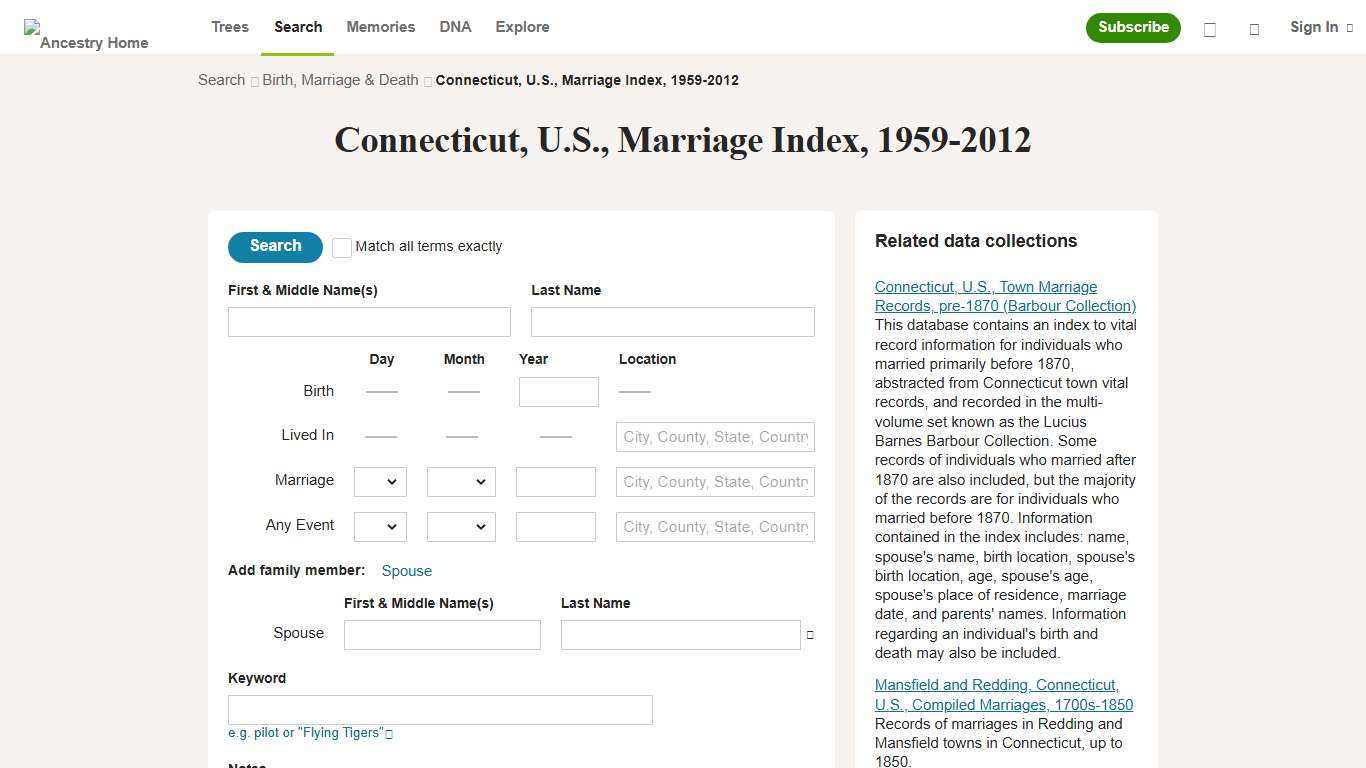 Connecticut, U.S., Marriage Index, 1959-2012 - Ancestry